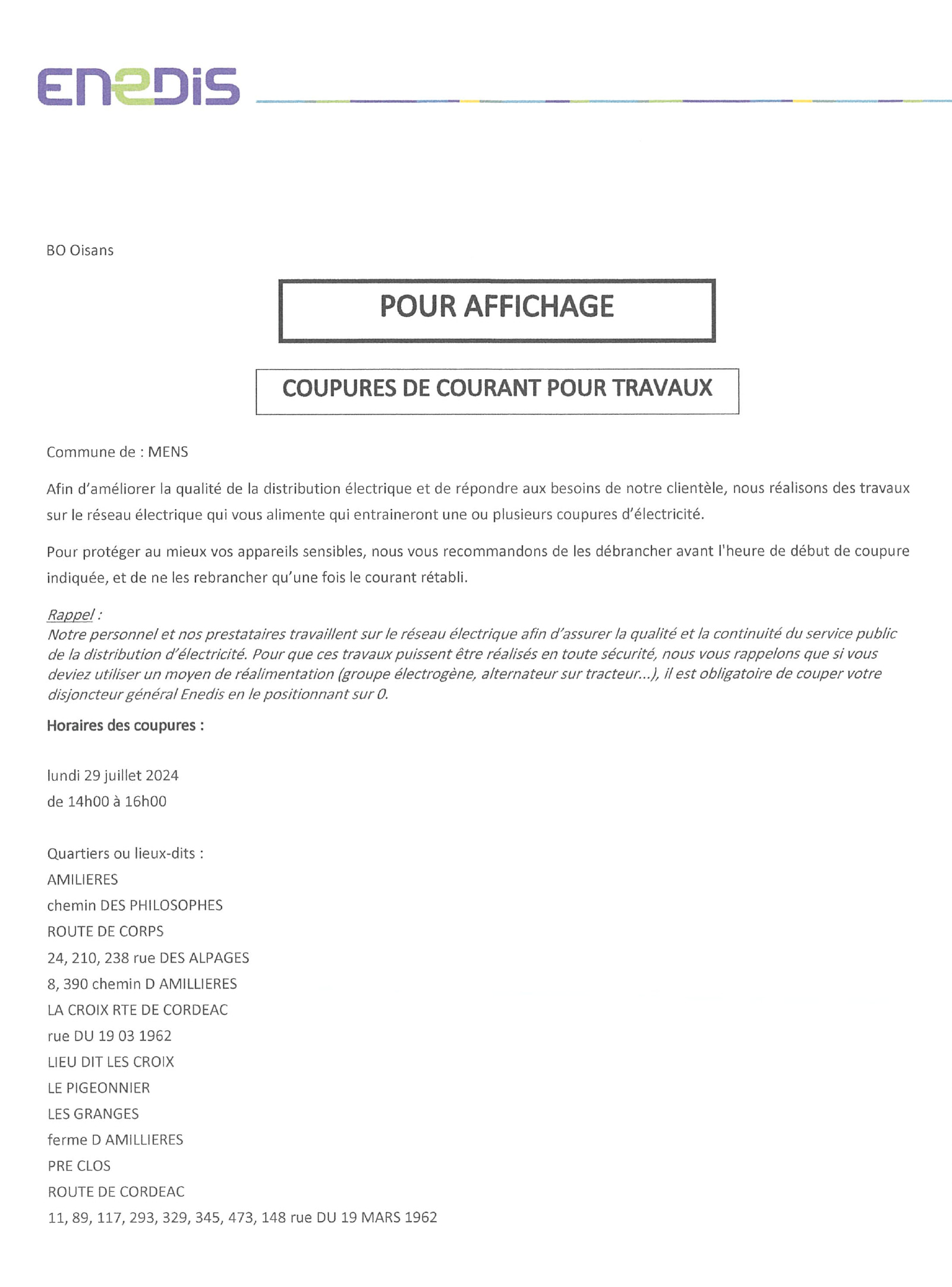 coupure de courant enedis